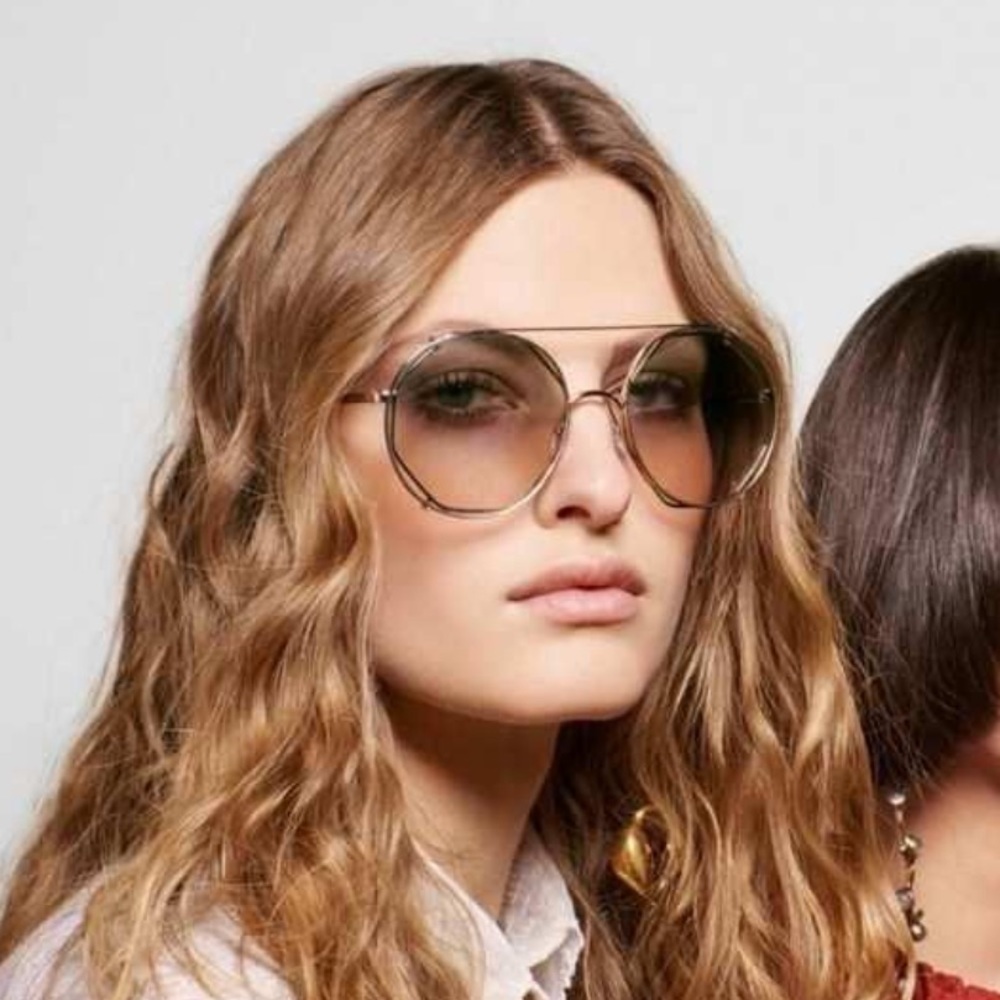 CHLOE DEMI GOLD BROWN PINK GRADIENT SQUARE AVIATOR SUNGLASSES CH0042S